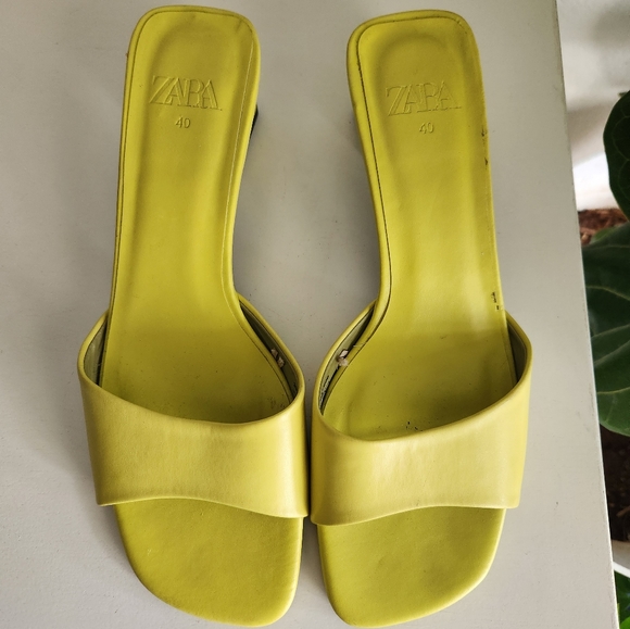 Zara Bright Lime Green Sandal Chunky Heeled Mules Size 40 - Picture 2 of 5